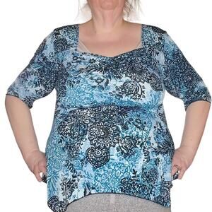 Jananas Vintage Y2K Blue Floral Boho Top 1X Empire Waist Indie Fairycore USA